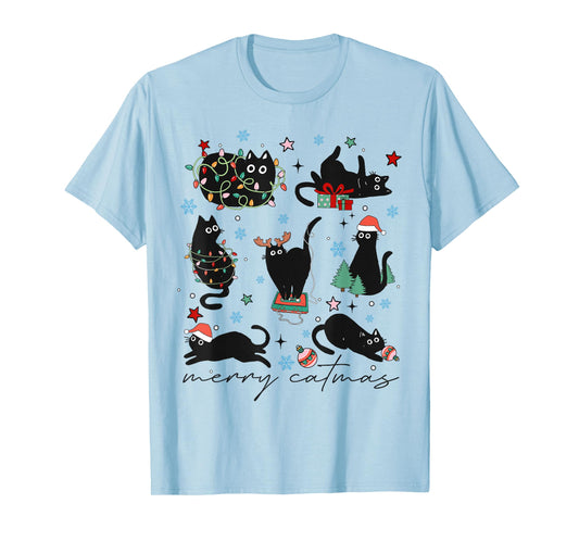 Merry Catmas Christmas Lights Xmas Holiday Cat Mom Cat Dad T-Shirt