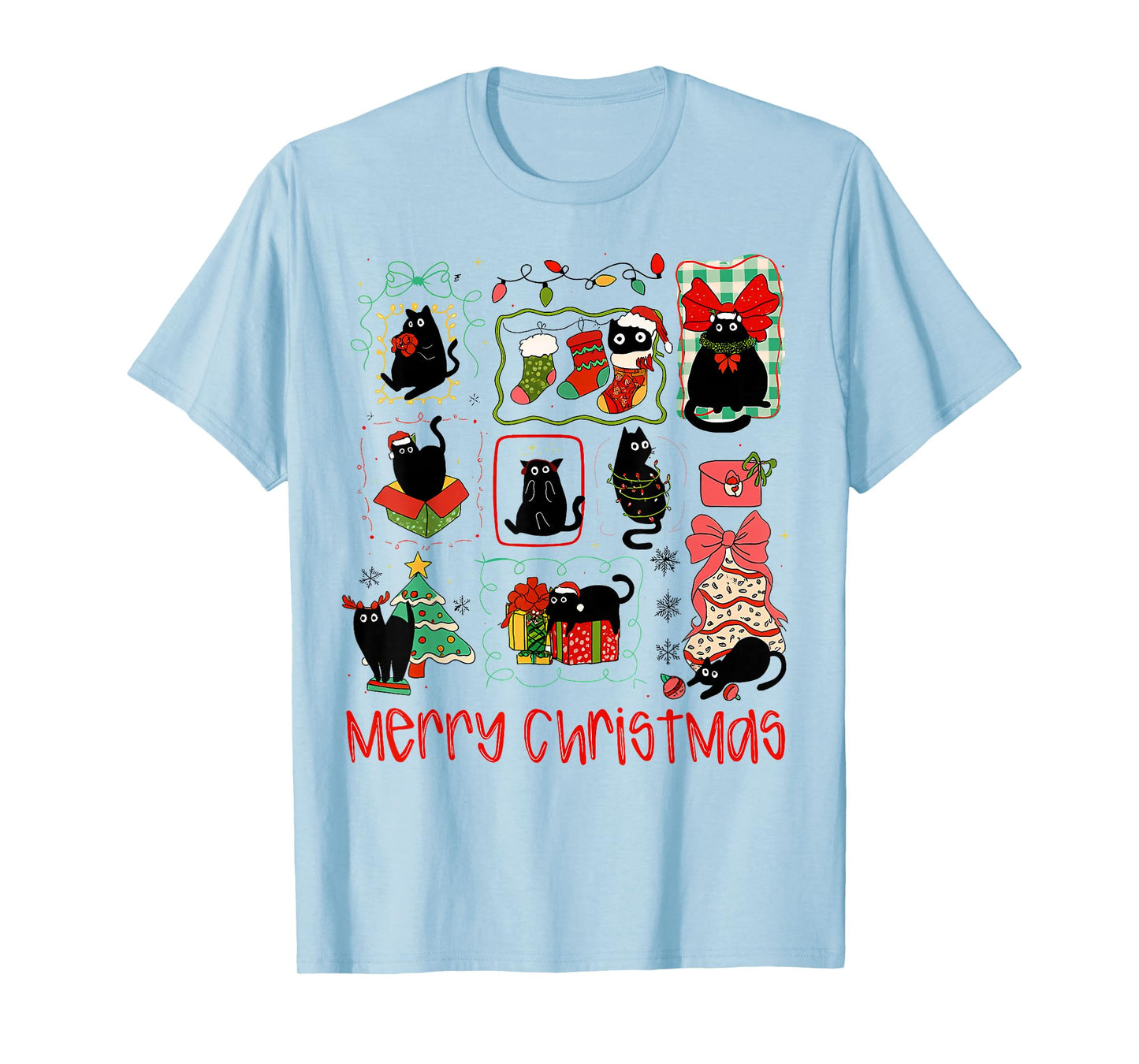 Merry Christmas Black Cat Christmas Lights Funny Holiday T-Shirt