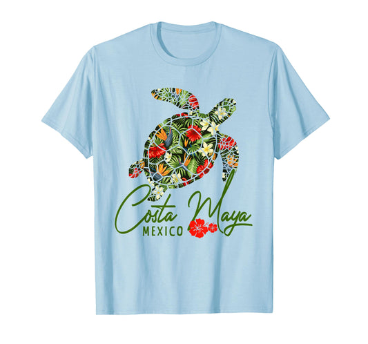 Costa Maya Mexico Sea Turtle Tropical Hibiscus Vacation T-Shirt