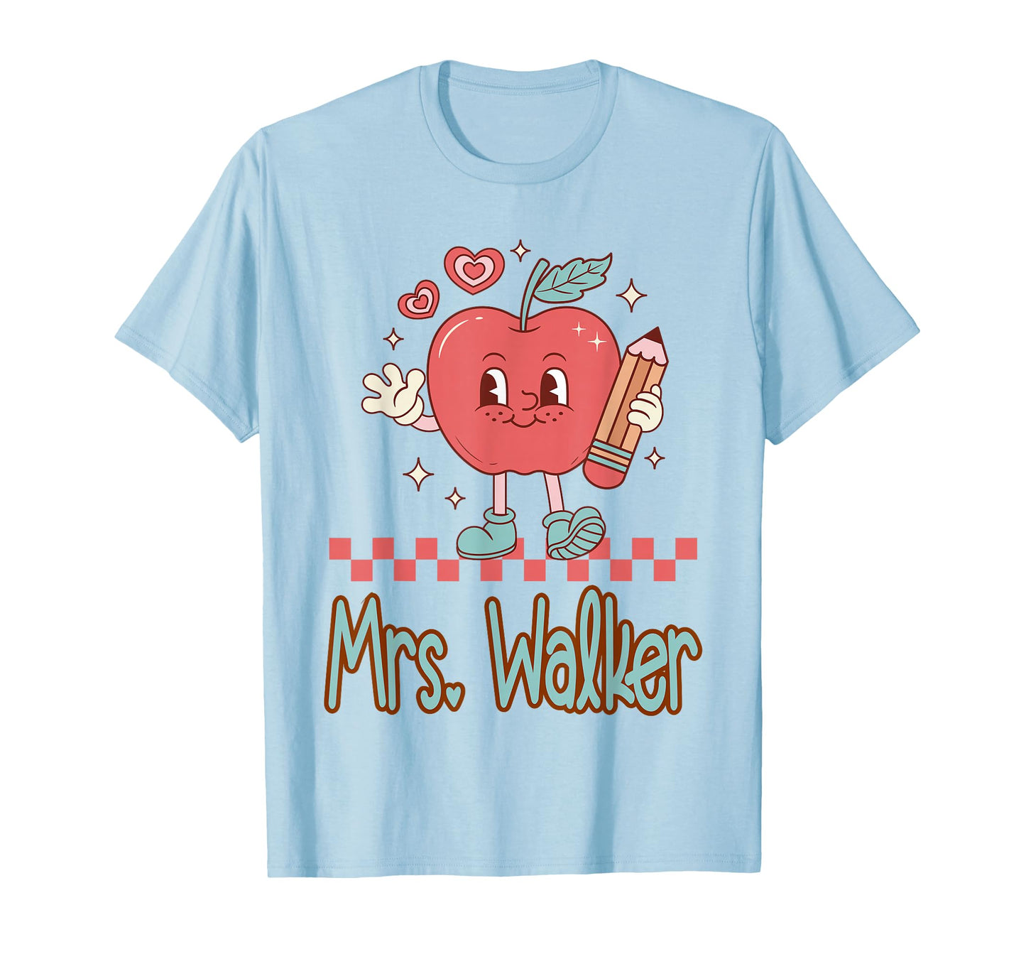 Mrs. Walker Cute Retro Apple Pencil Teacher Design T-Shirt