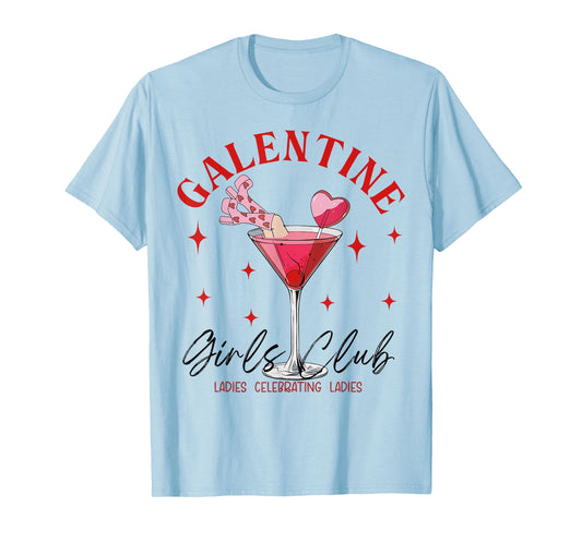 Retro Galentine Girls Club Valentines Day Cocktail Drinking T-Shirt