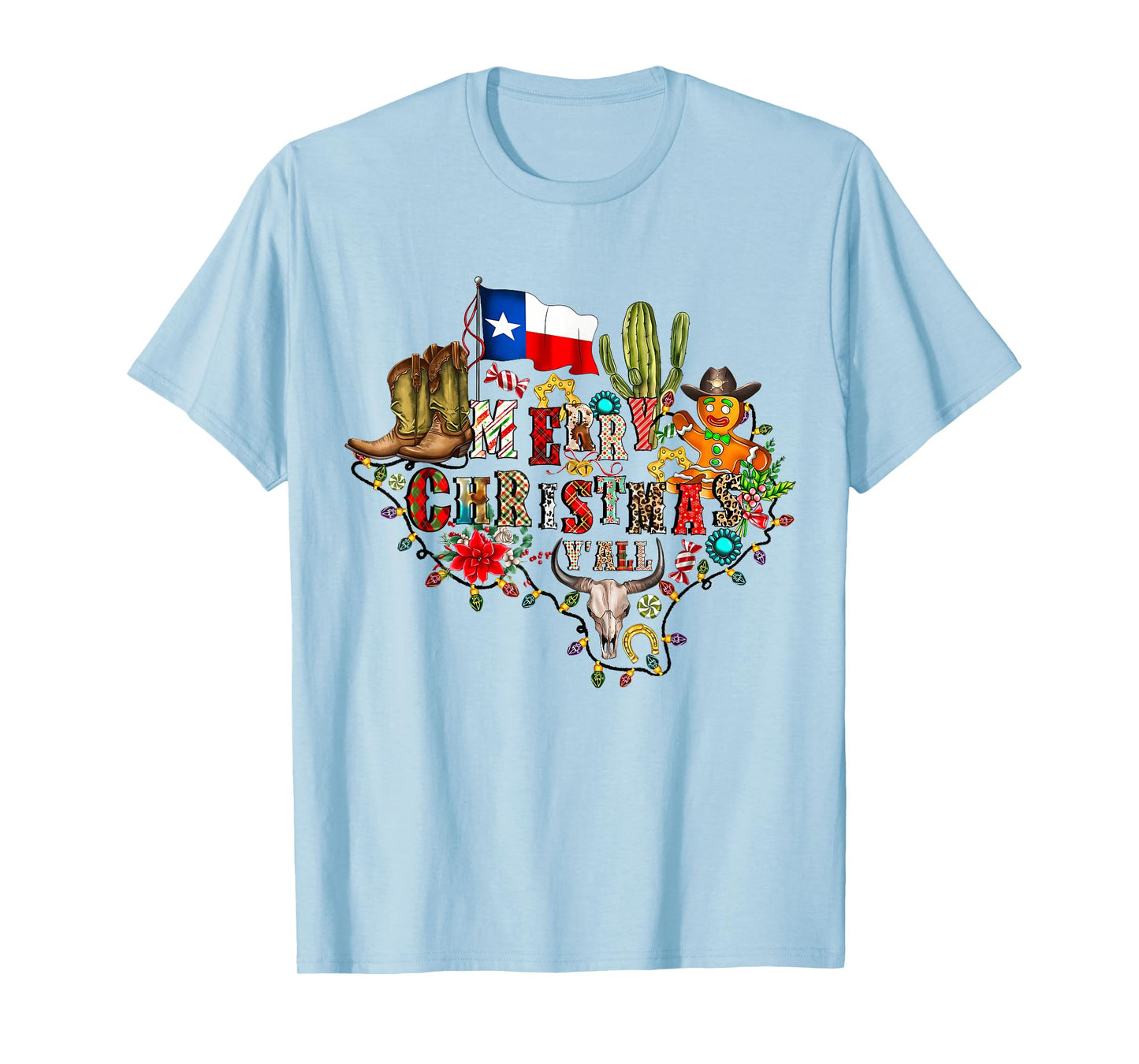 Merry Christmas Y'all Texas Map Santa Hat Mens Womens Kids T-Shirt