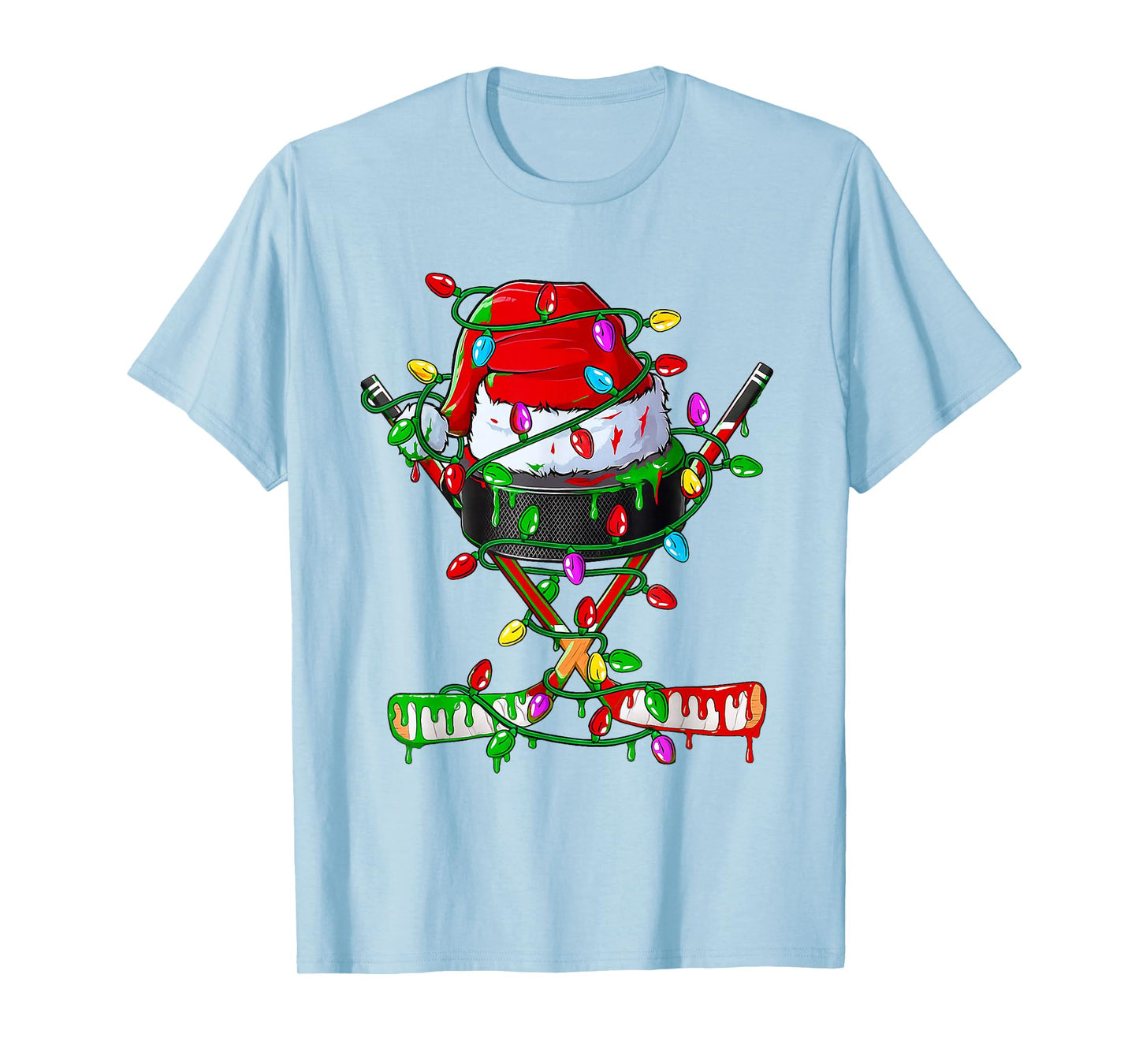 Christmas Hockey Ice Cream Drip Boys Xmas Ice Hockey Players T-Shirt