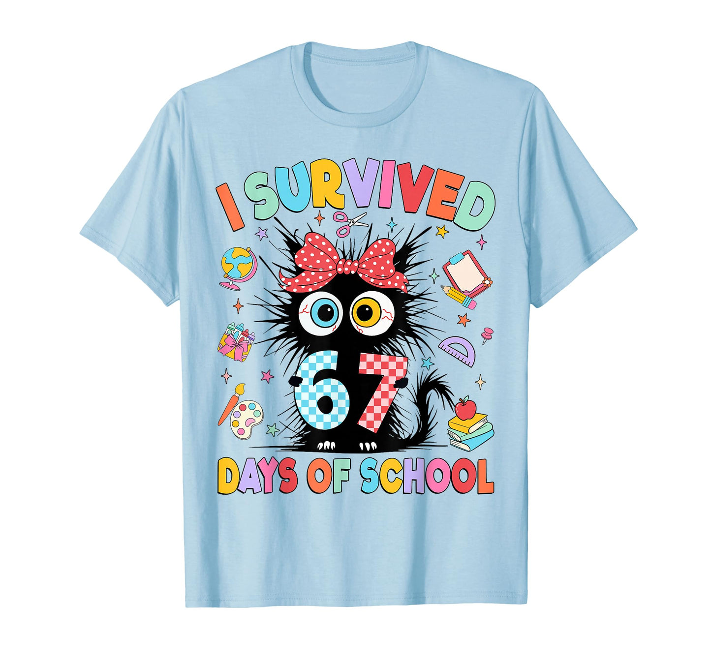 I Survived 67 Days of School Six Seven Cat Teachers Kids T-Shirt