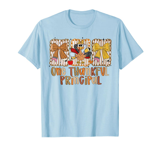 Preppy One Thankful Principal Thanksgiving Turkey Pumpkin T-Shirt