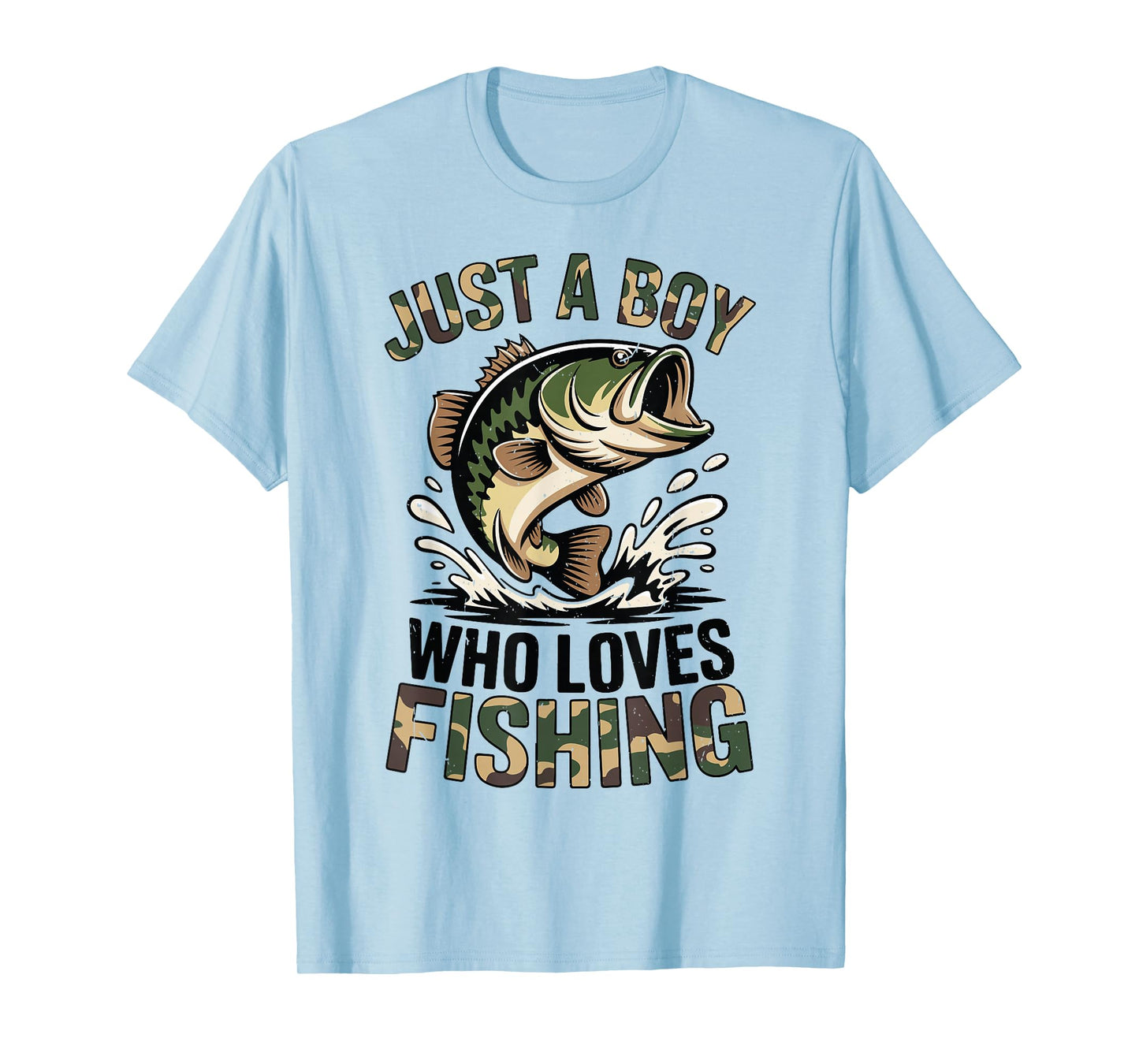 Youth Fishing Camo Bass Fish Just A Boy Who Loves Fishing T-Shirt