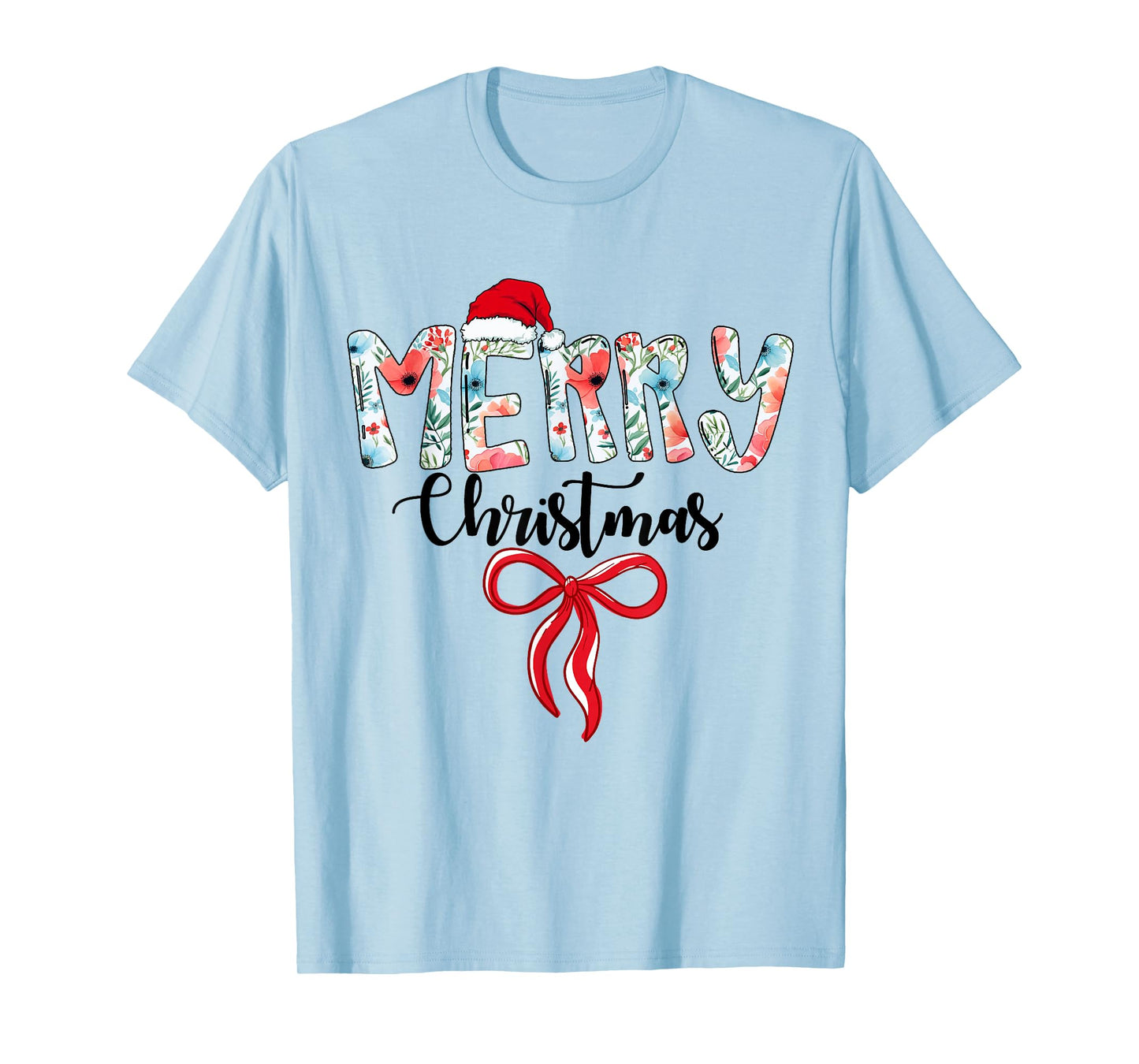 Merry Christmas Coquette Red Bow Girls Santa Hat Xmas Family T-Shirt