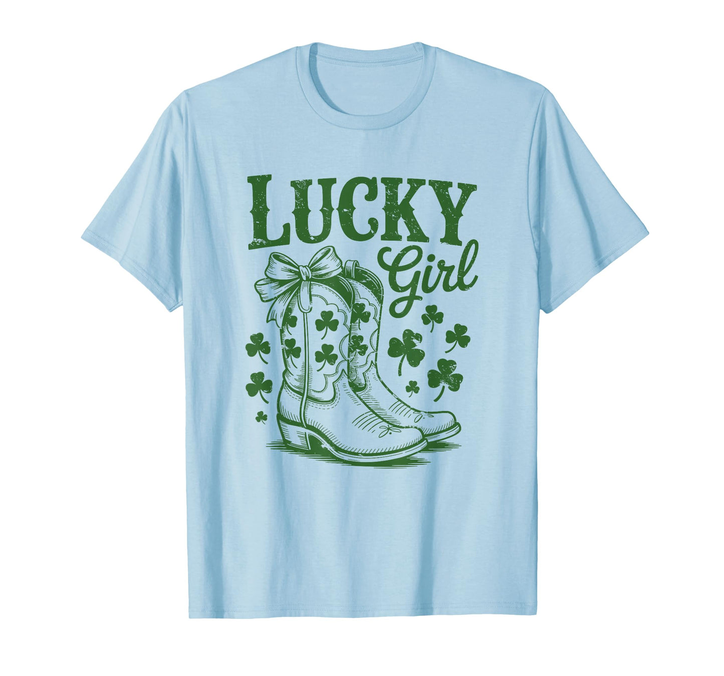 Lucky Girl St Patricks Day Western Cowgirl Boots Shamrock T-Shirt