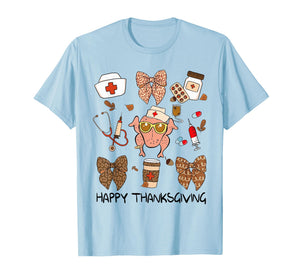 Thanksgiving Scrub Tops Women Turkey Nurse Coquette Bows T-Shirt
