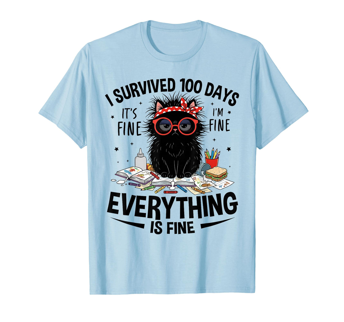 I Survived 100 Days of School Teacher Kids 100th Day Cat T-Shirt