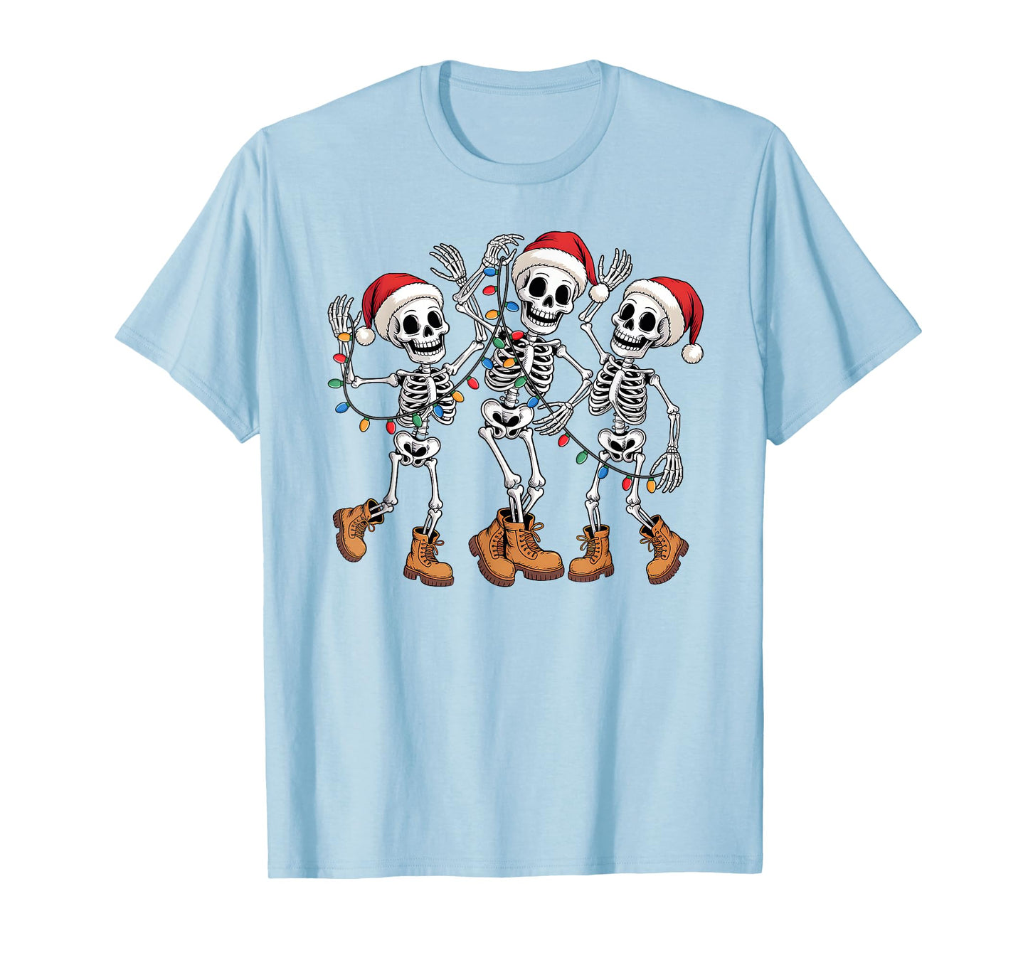 Dancing Skeleton Christmas Lights Santa Hat Xmas Pajamas T-Shirt