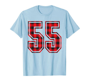 Cute Number 55 Christmas Red Plaid Pattern #55 Unform Jersey T-Shirt