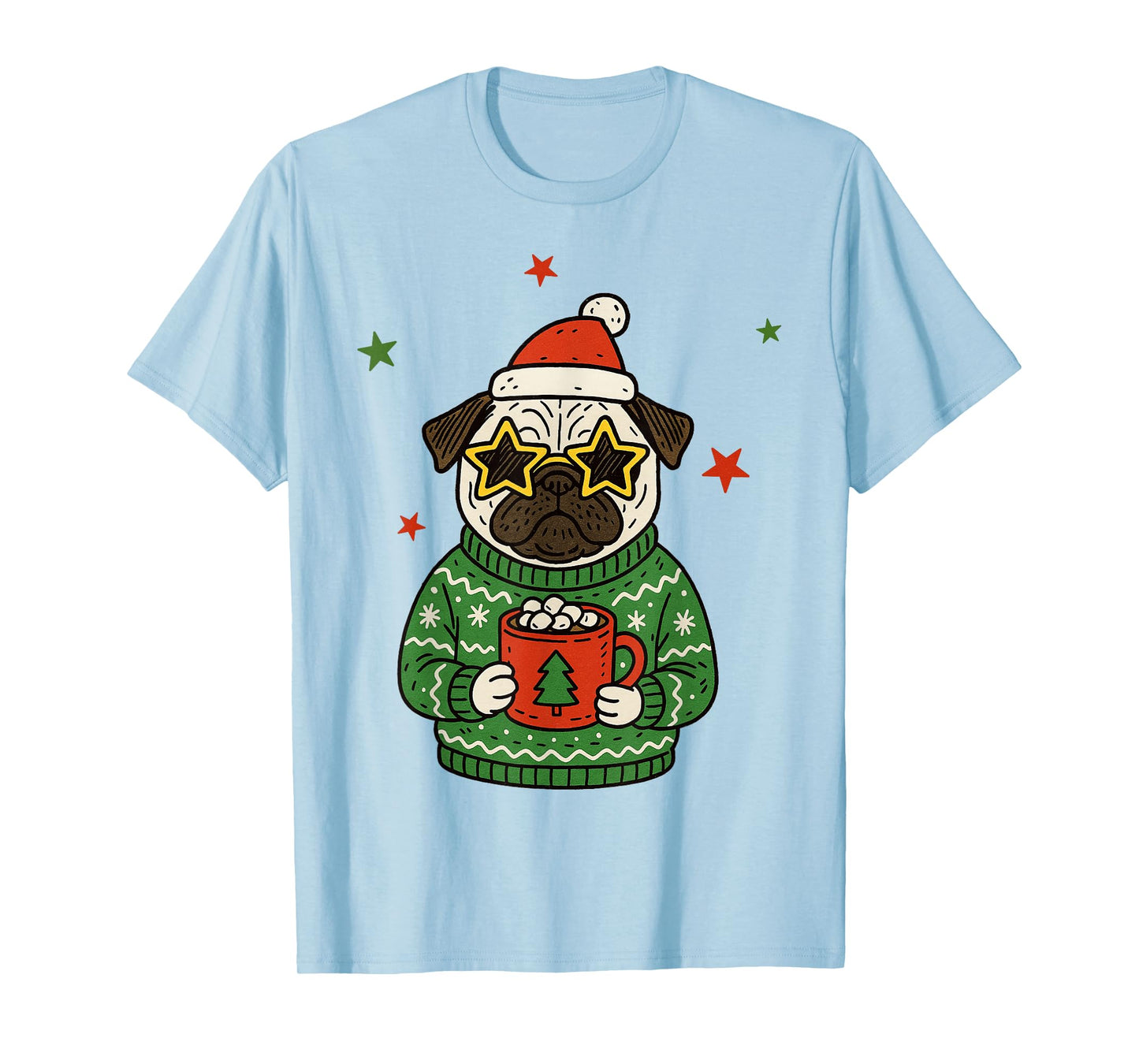 Pug Christmas Sweater Hot Cocoa Fun Secret Santa T-Shirt