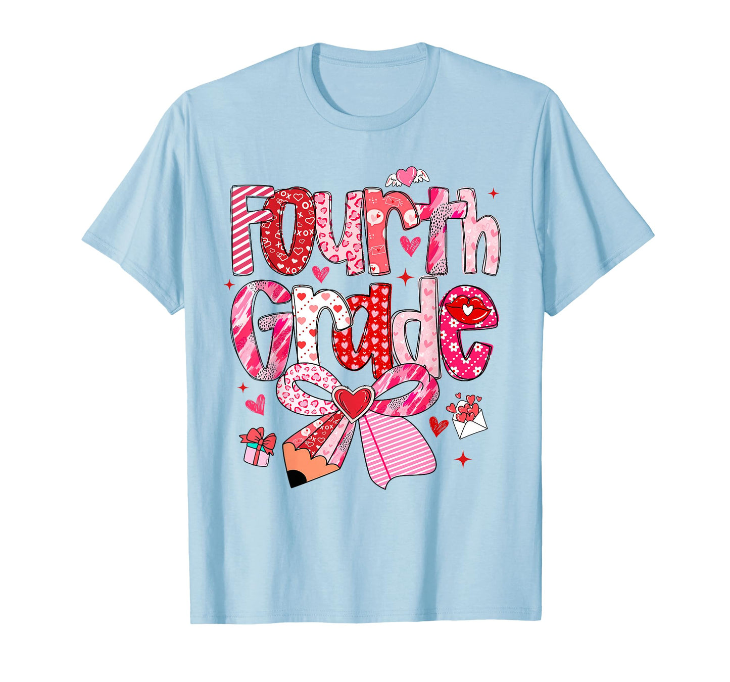 Fourth 4th Grade Valentines Day Coquette Bow Teachers Girls T-Shirt