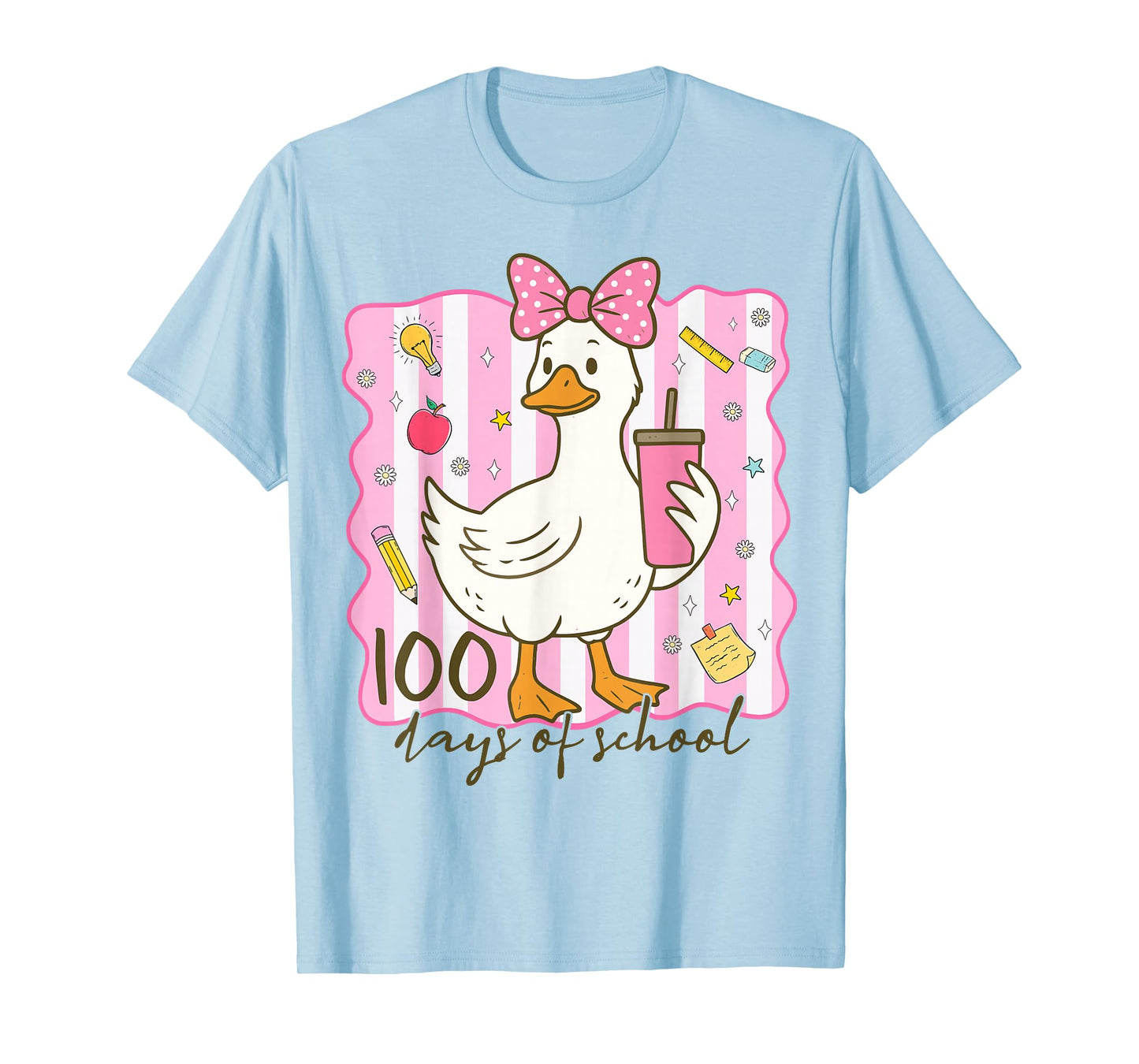 100 Days of School Goose Bow 100th Day of School Girls T-Shirt