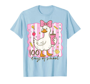 100 Days of School Goose Bow 100th Day of School Girls T-Shirt