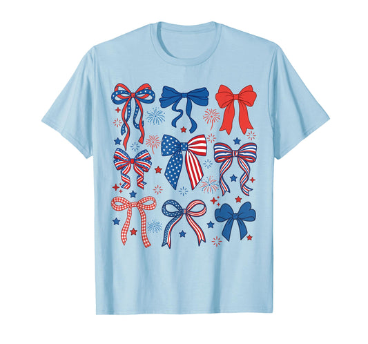Cute 4th of July Red White and Blue American Coquette Bow T-Shirt