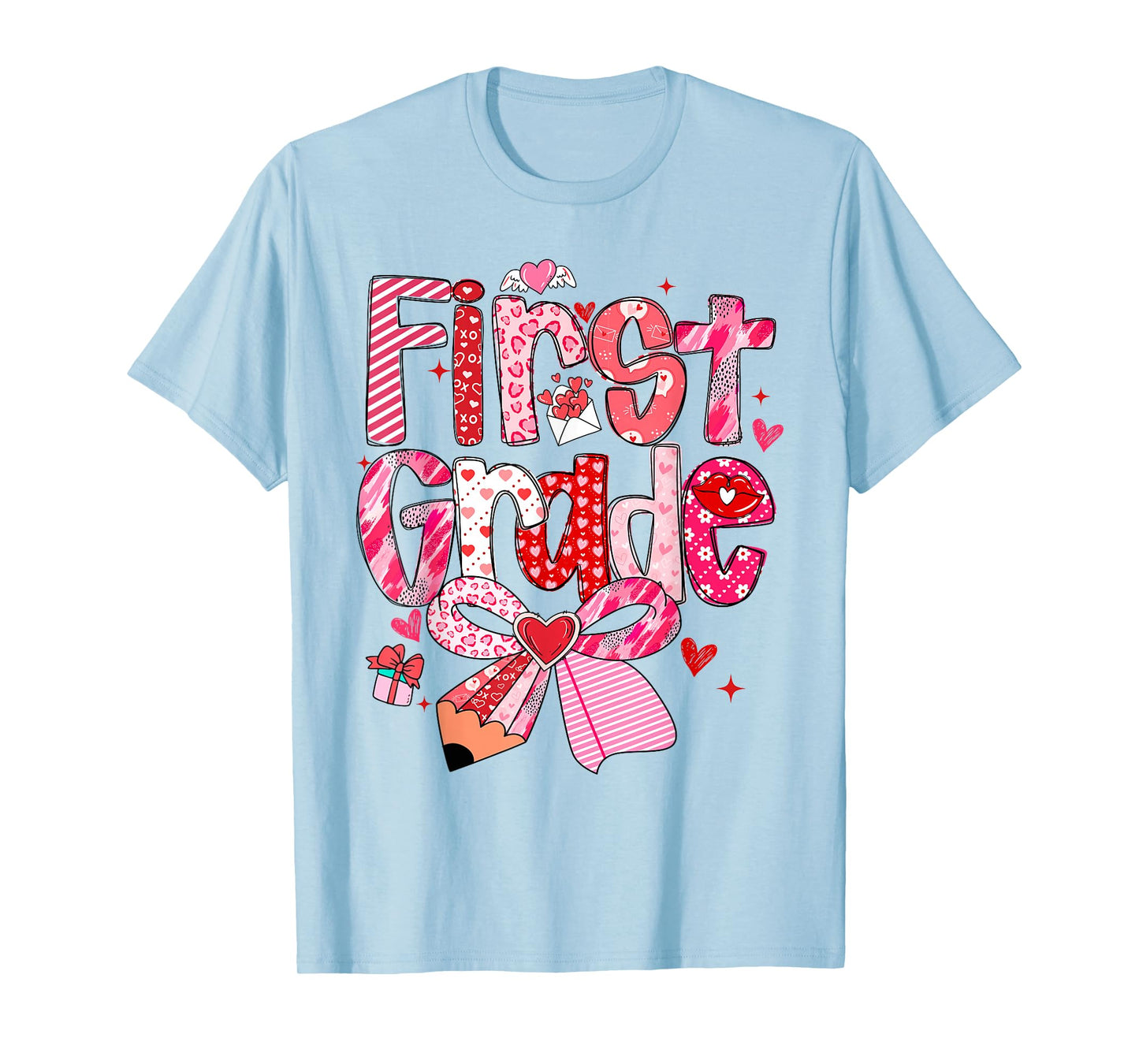First 1st Grade Valentines Day Coquette Bow Teachers Girls T-Shirt