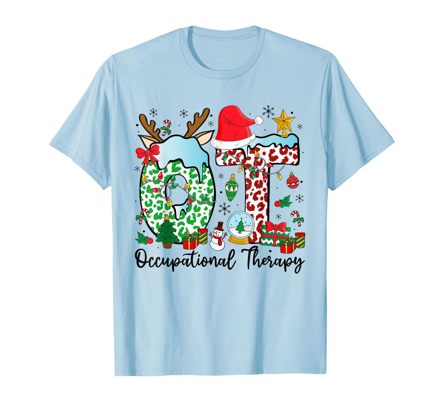 Occupational Therapy Christmas Lights Santa Hat OT Therapist T-Shirt