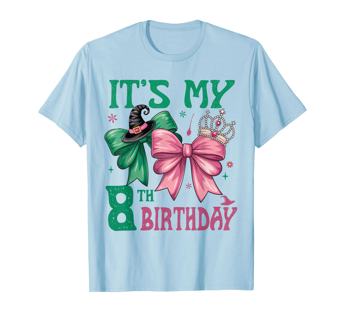 8th Birthday Girl Its My 8th Birthday Witch Pink and Green T-Shirt