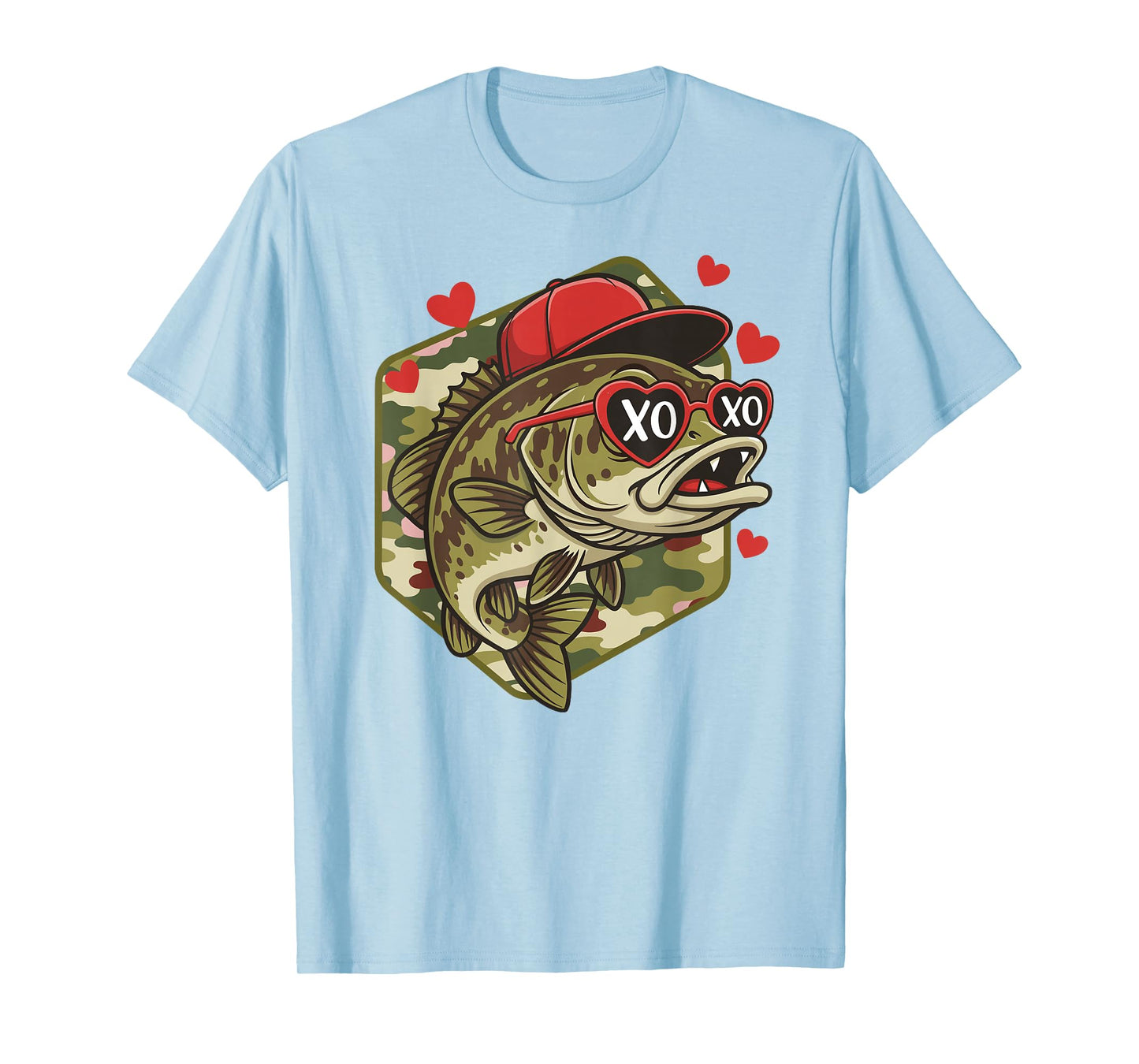 Retro Valentine Bass Fishing Camo Fisherman Valentine's Day T-Shirt