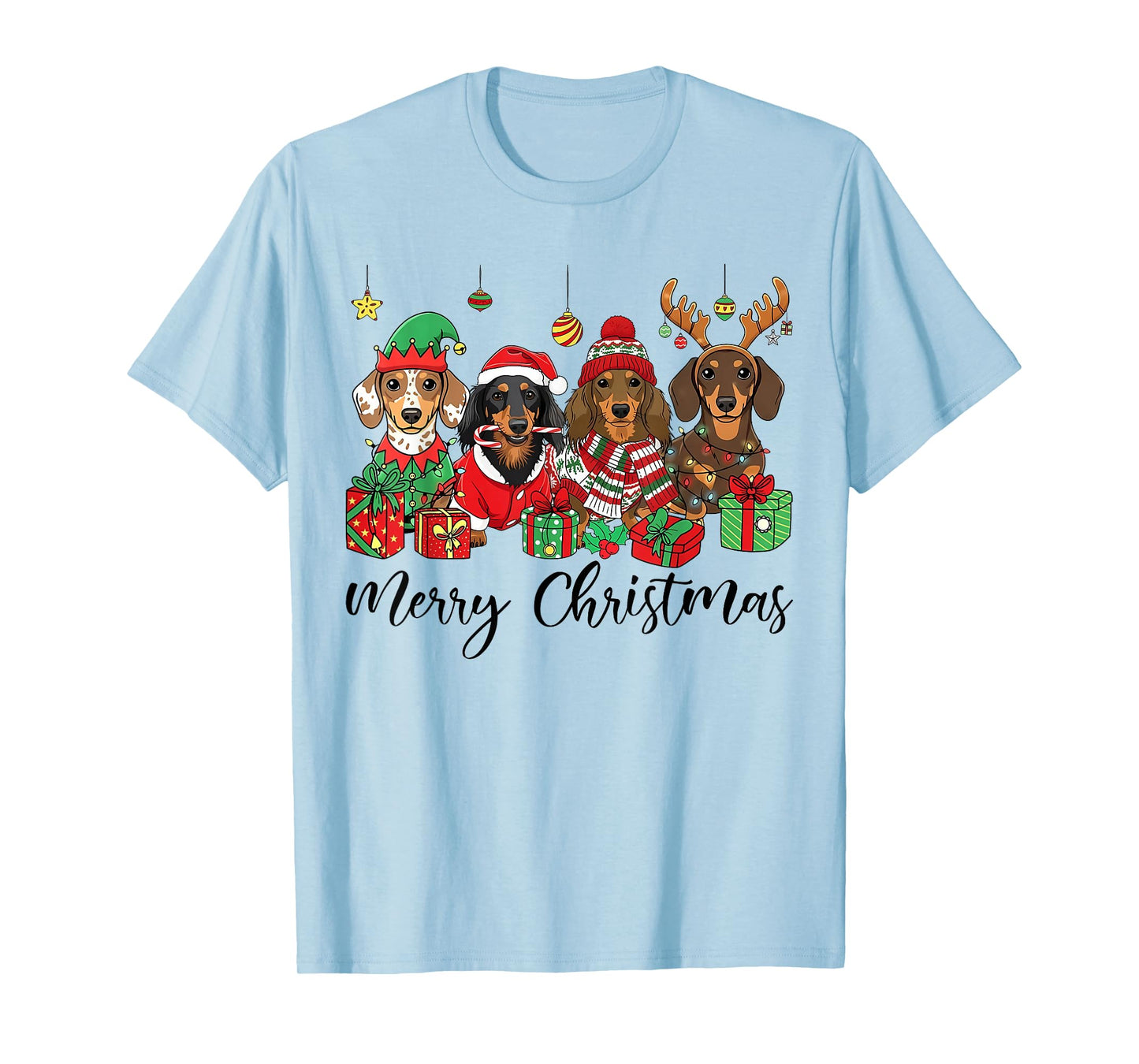 Merry Christmas Dachshund Dog Xmas Lights Holiday Pet T-Shirt