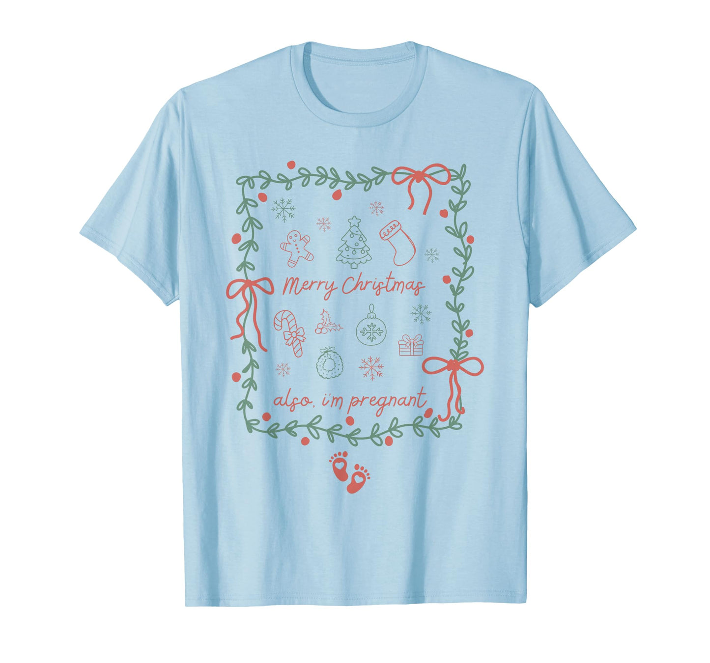Preppy Vintage Coquette Merry Christmas Also I'm Pregnant T-Shirt
