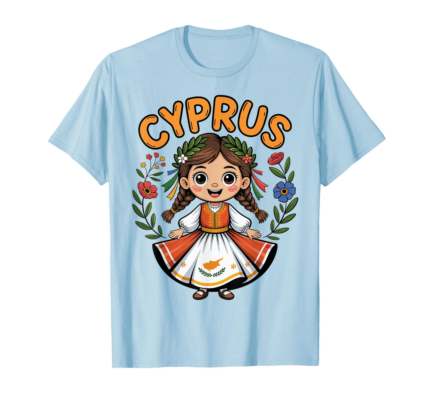 Cute Cyprus Girl in Folk Dress with Laurel Leaves for Kids T-Shirt