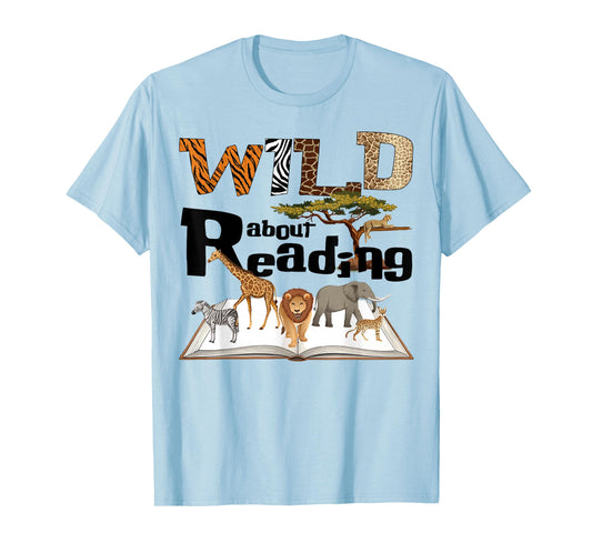 Wild About Reading Animals and Book Lovers Teacher Kids T-Shirt