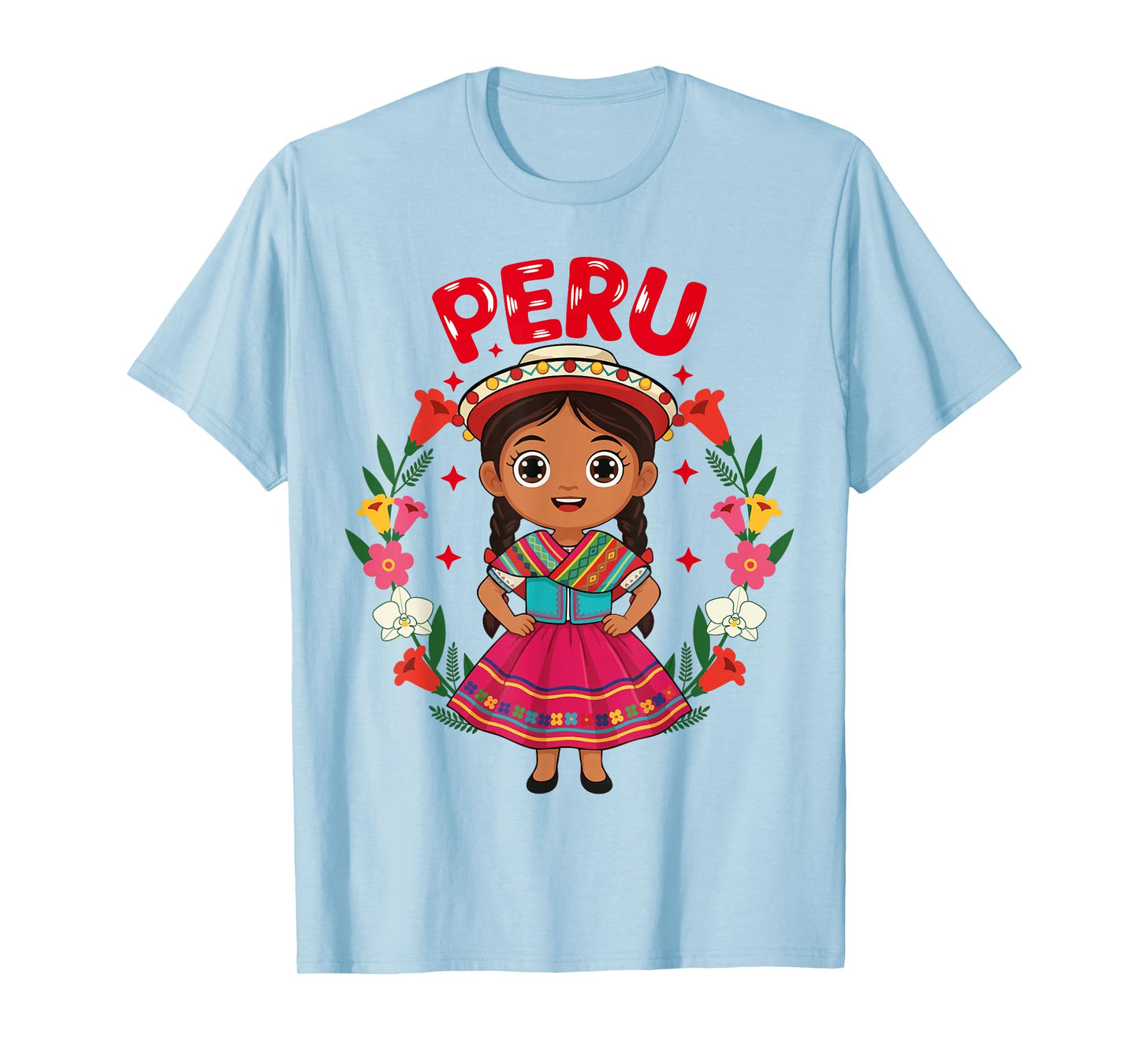 Peru Peruvian Girl Traditional Dress Flowers Heritage T-Shirt