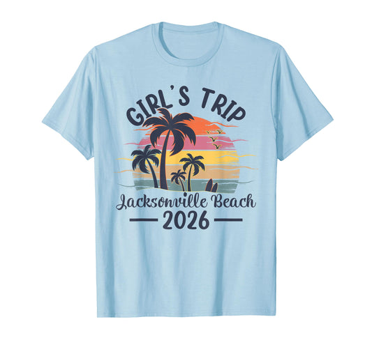 Jacksonville Beach Girls Trip 2026 Vintage Sunset Summer T-Shirt