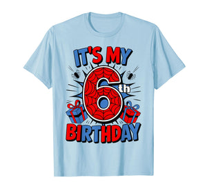 It's My 6th Birthday Spider Theme Party 6 Year Old Boys Kids T-Shirt