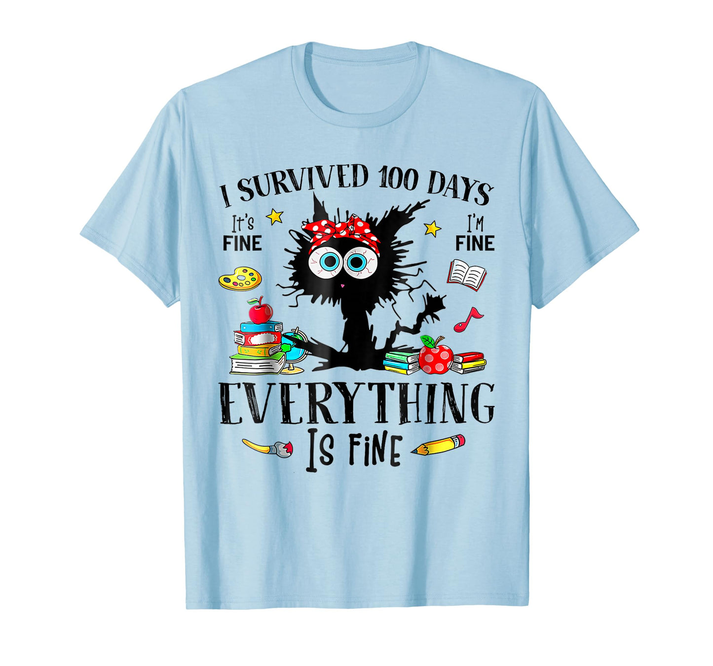 I Survived 100 Days of School Funny Black Cat 100th Day T-Shirt