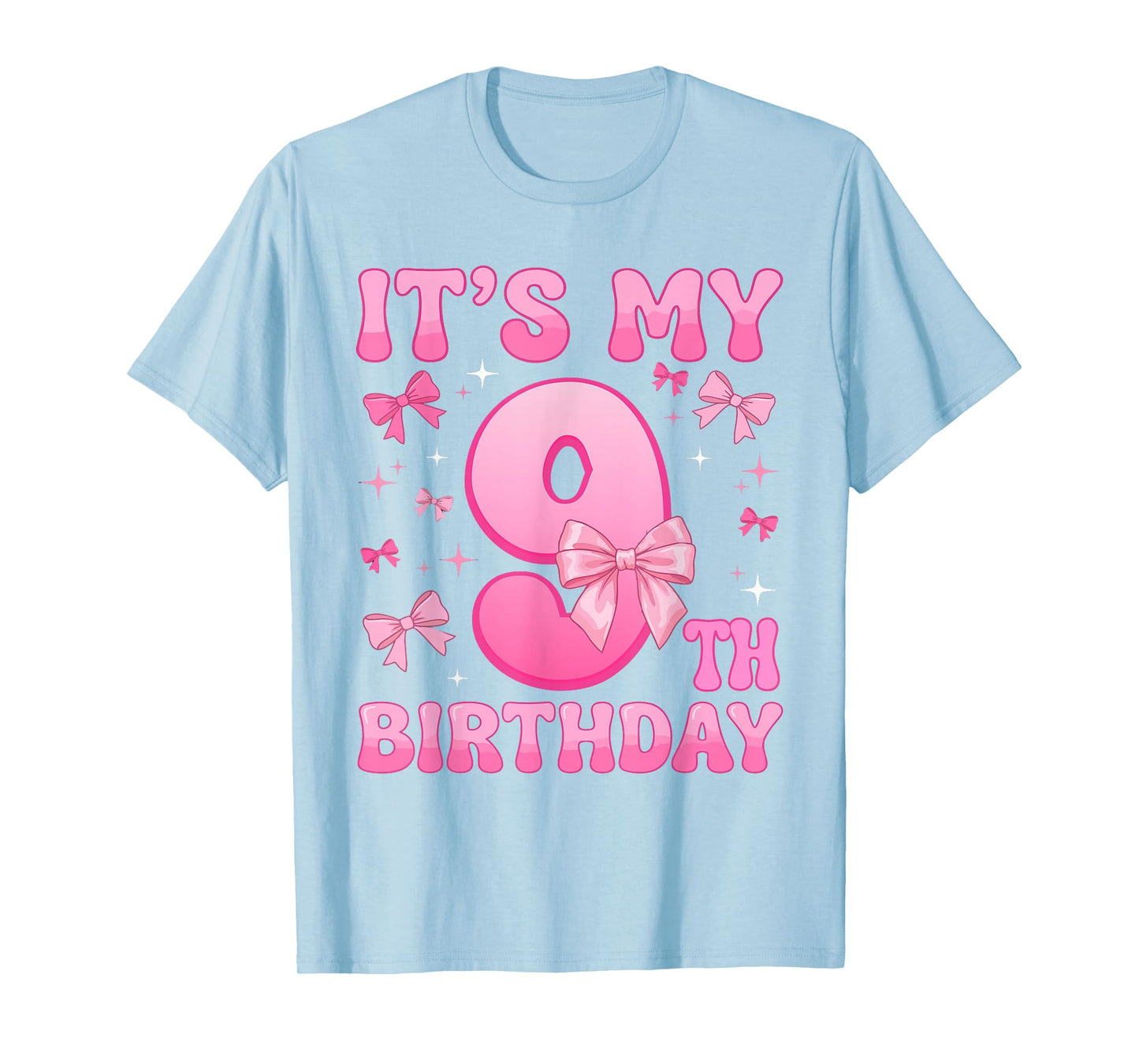 9th Birthday Shirt for Girls Coquette Bow Nine 9 Year Old T-Shirt