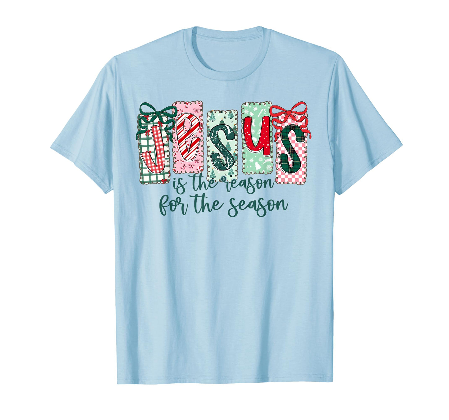 Jesus is The Reason for The Season Plaid Bow Christmas T-Shirt