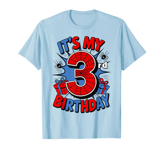 It's My 3rd Birthday Spider Theme Party 3 Year Old Boys Kids T-Shirt