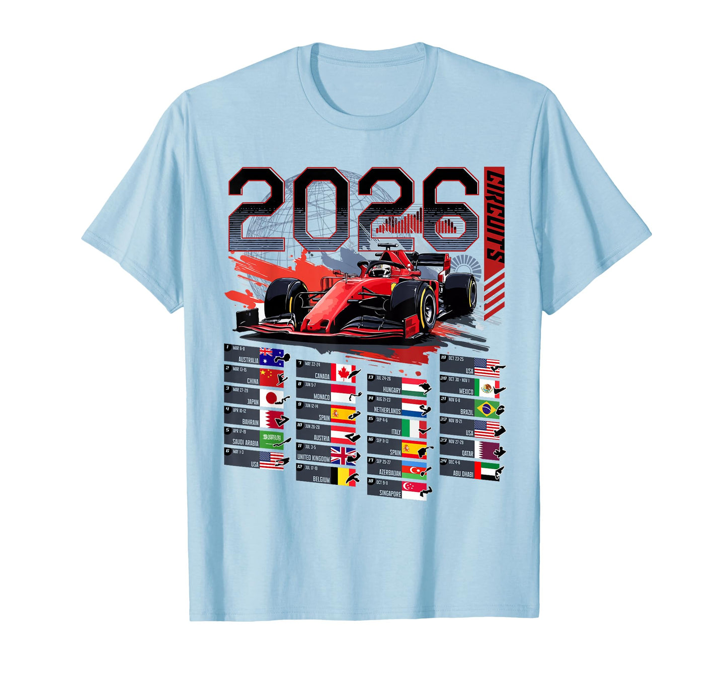 Racing Car Motorsport Schedule Race Circuit Motorsports 2026 T-Shirt