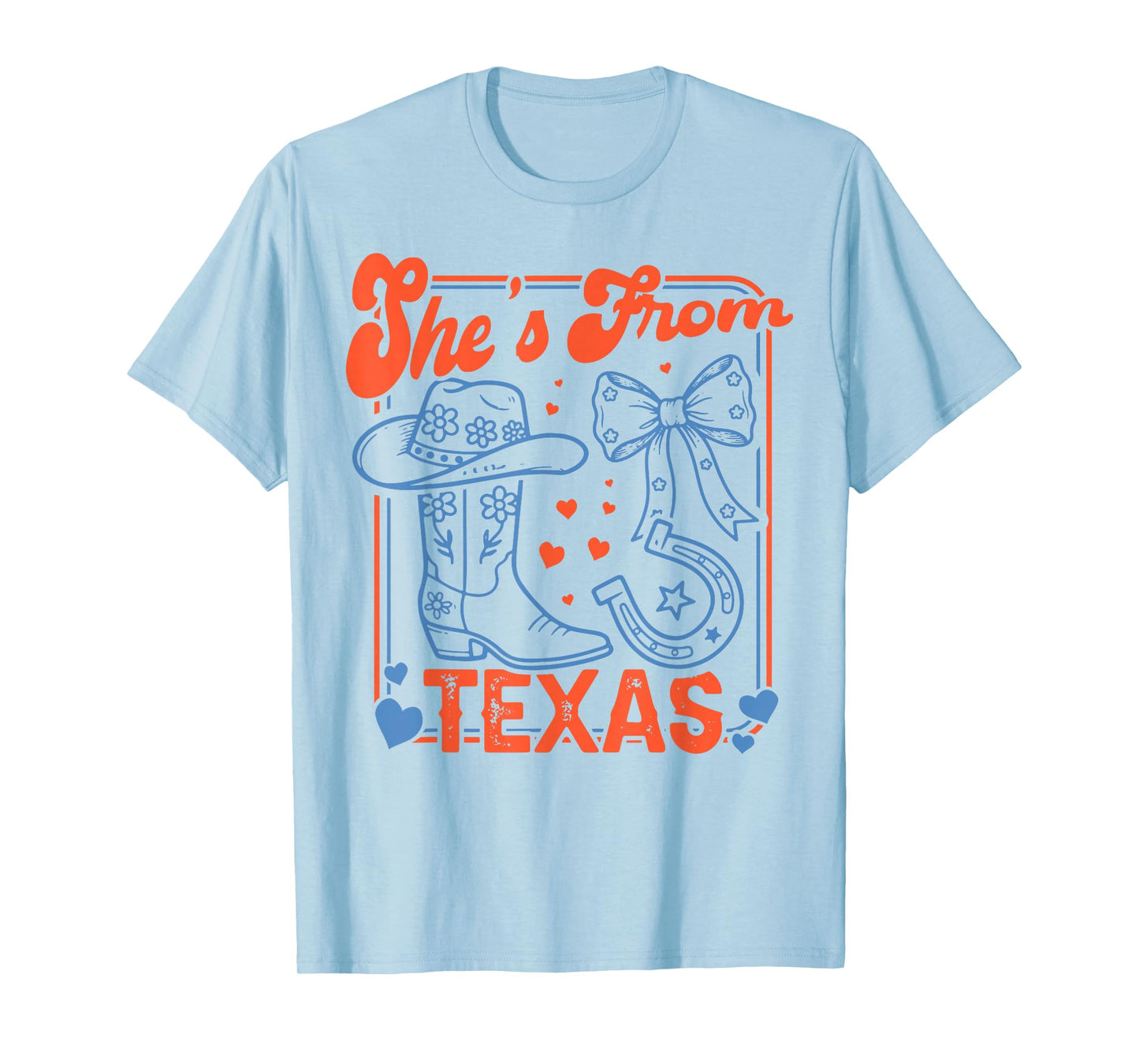 She's from Texas, Cowgirl Boots Flowers Bow Retro Western T-Shirt