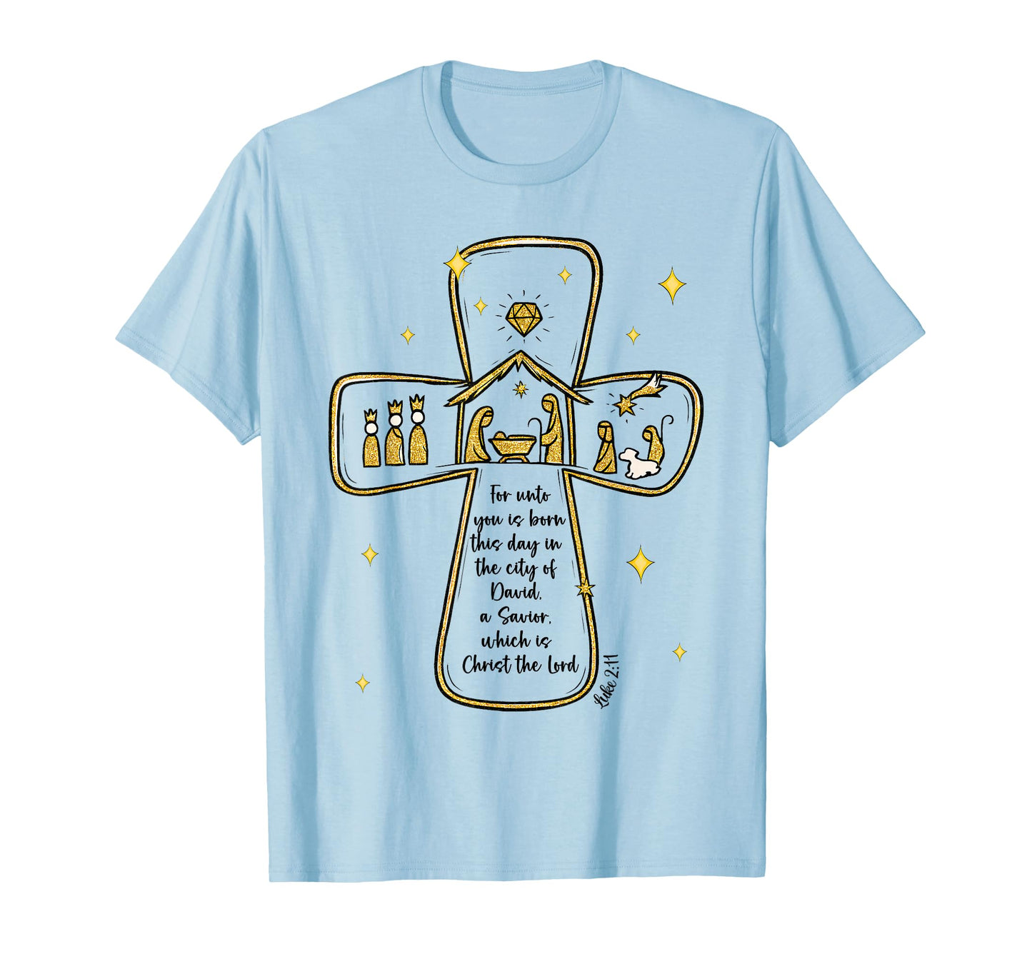 Nativity Scene Cross Gold Christian Christmas The Lord T-Shirt