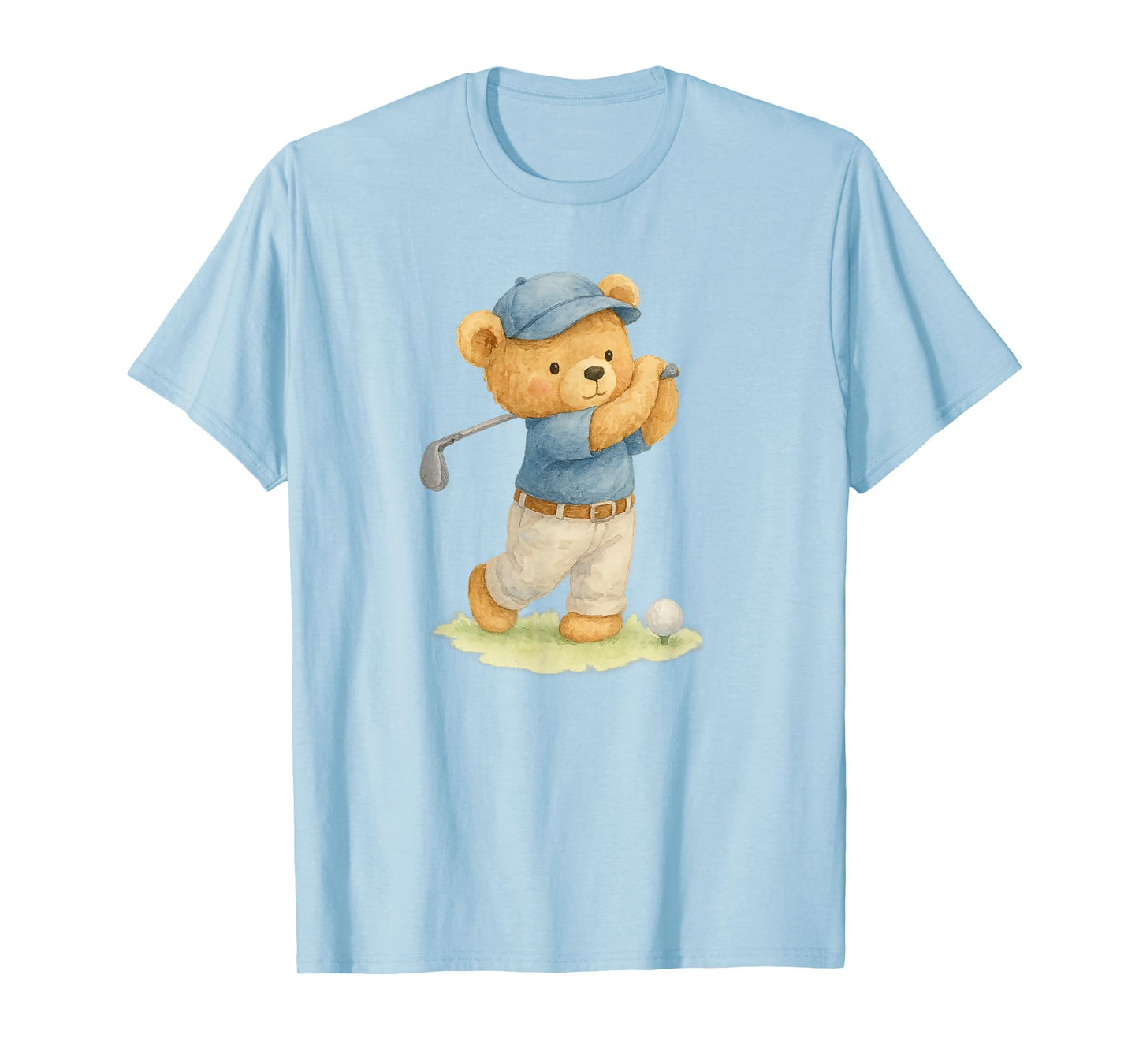 Watercolor Teddy Bear Playing Golf in Blue Outfit T-Shirt