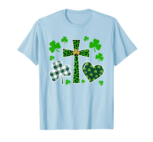 St Patricks Day Cross Jesus Christian Christianity Shamrock T-Shirt