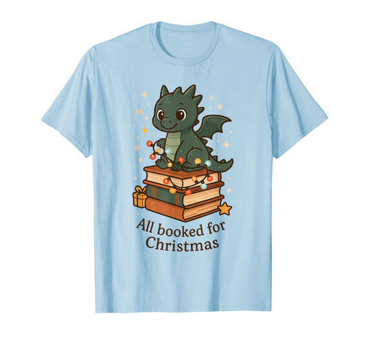 Fantasy All Booked for Christmas Bookworm Library Dragon T-Shirt