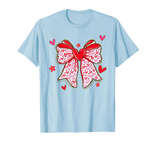 Valentines Day Hearts Coquette Bow Women Girls T-Shirt