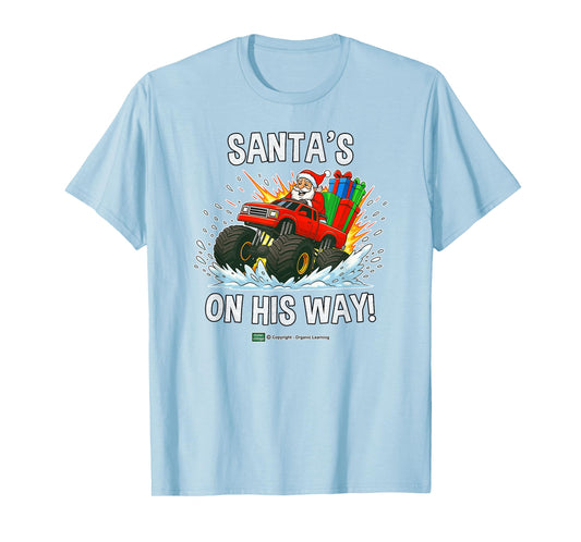 Santa’s On His Way! Fun Red Monster Truck Christmas T-Shirt