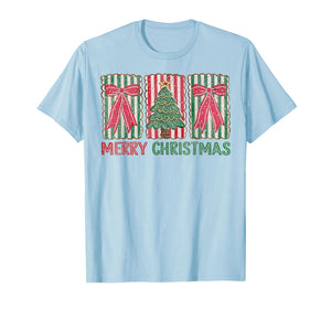 Merry Christmas Tree Coquette Bow Preppy Xmas Women Girls T-Shirt