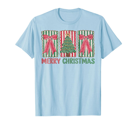 Merry Christmas Tree Coquette Bow Preppy Xmas Women Girls T-Shirt