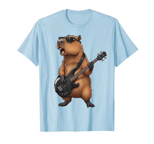 Funny Capybara Playing Bass Guitar Graphic Guitarist T-Shirt