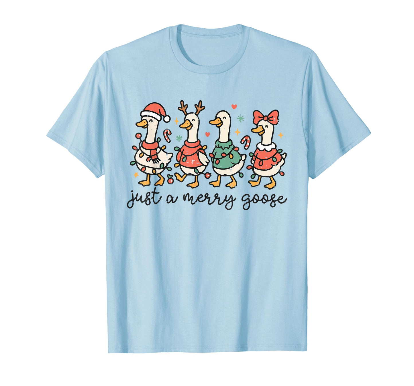 Retro Funny Just A Merry Goose Christmas Lights Cute Xmas T-Shirt