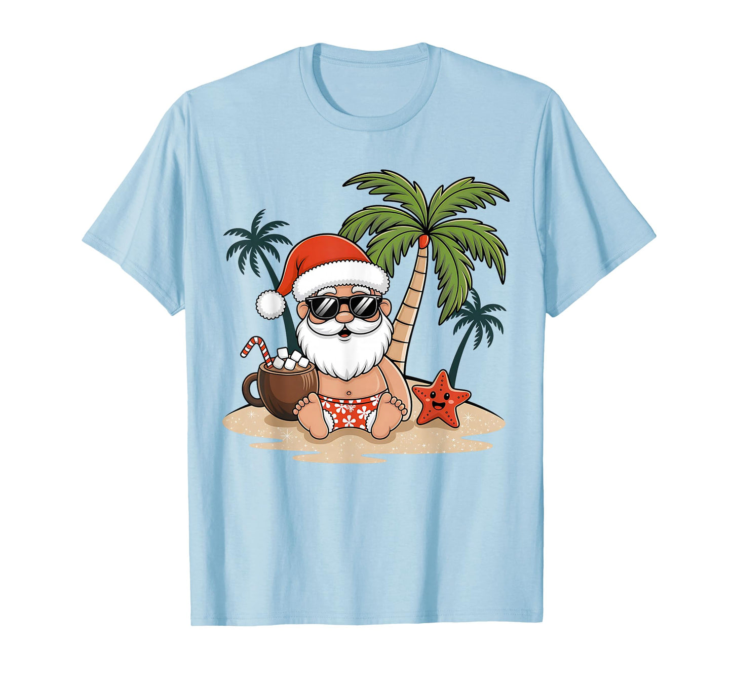 Funny Christmas Santa Hawaiian Beach Xmas Palm Tree Tropical T-Shirt