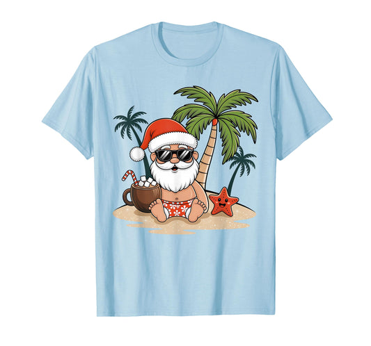 Funny Christmas Santa Hawaiian Beach Xmas Palm Tree Tropical T-Shirt